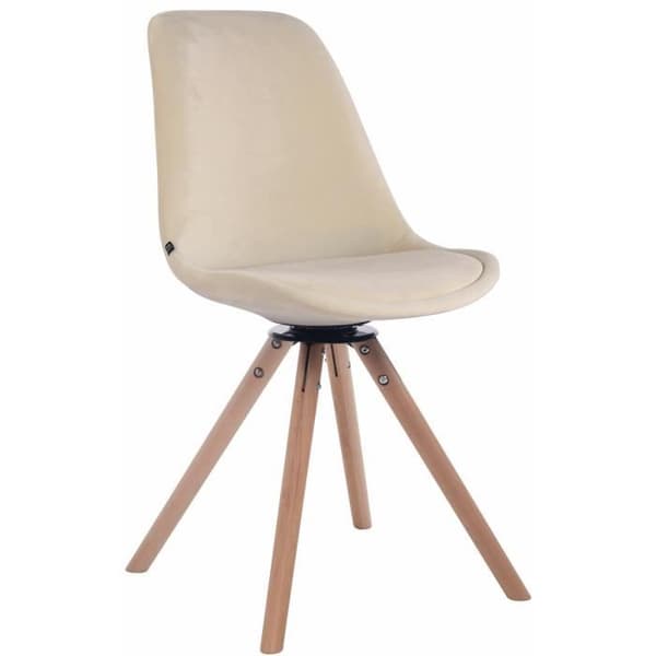TROYES matsalsstol i retrodesign i beige sammet - CLP - Rund träbotten - Vridbar sits