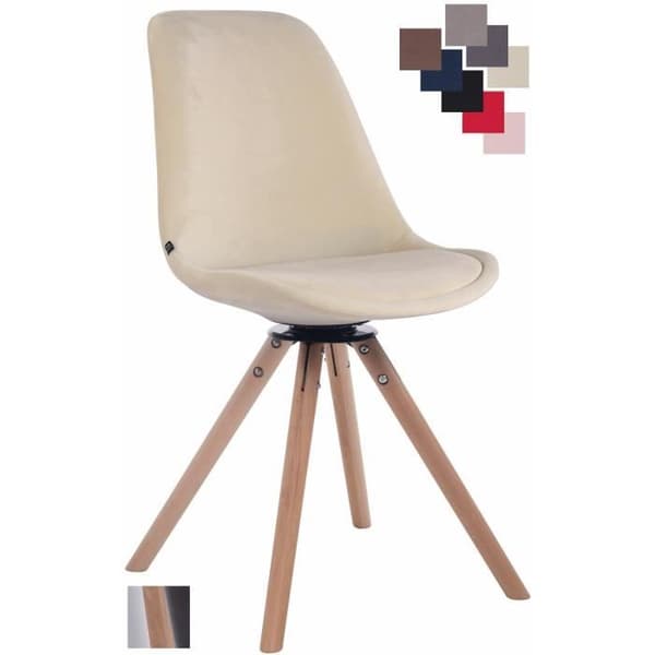 TROYES matsalsstol i retrodesign i beige sammet - CLP - Rund träbotten - Vridbar sits
