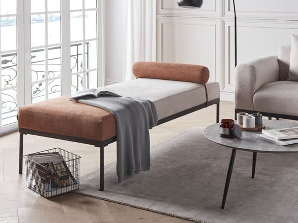 Daybed Beige Brun Hør imiteret 170 x 70 cm 1 Personers Dagseng Chaiselong med Pølsepude til Stue og Soveværelse
