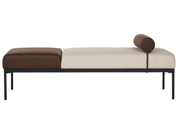 Daybed Beige Mørkebrun 170 x 70 cm 1 Personers Dagseng Chaiselong med Pølsepude til Stue og Soveværelse