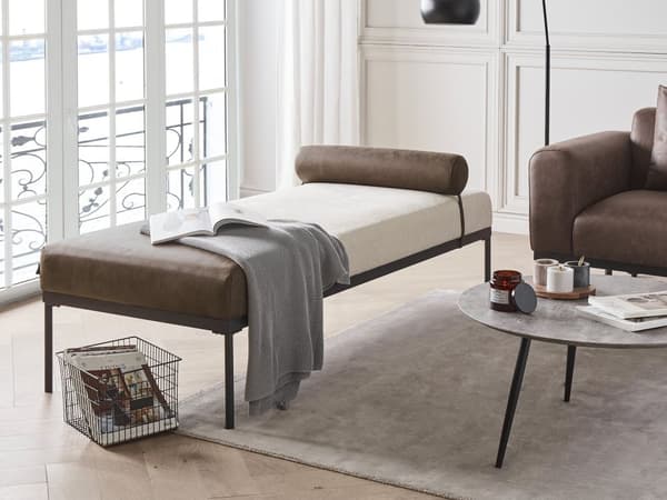 Daybed Beige Mørkebrun 170 x 70 cm 1 Personers Dagseng Chaiselong med Pølsepude til Stue og Soveværelse