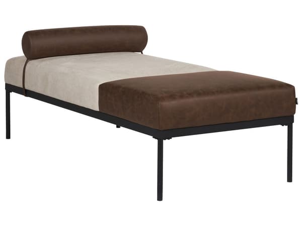 Daybed Beige Mørkebrun 170 x 70 cm 1 Personers Dagseng Chaiselong med Pølsepude til Stue og Soveværelse