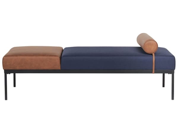 Daybed Blå Brun 170 x 70 cm 1 Personers Dagseng Chaiselong med Pølsepude til Stue og Soveværelse
