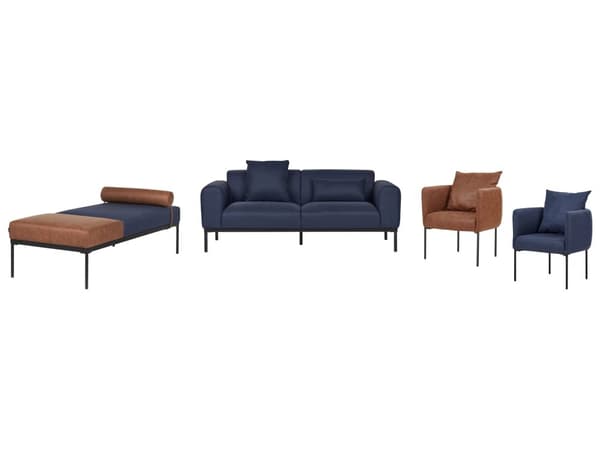 Daybed Blå Brun 170 x 70 cm 1 Personers Dagseng Chaiselong med Pølsepude til Stue og Soveværelse