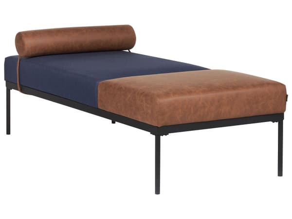 Daybed Blå Brun 170 x 70 cm 1 Personers Dagseng Chaiselong med Pølsepude til Stue og Soveværelse