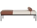 Miniatyrbild 5 av 11: Schäslong Ljusbeige och Brun Konstlinne Konstläder Järn Svarta Ben Vardagsrumsmöbler