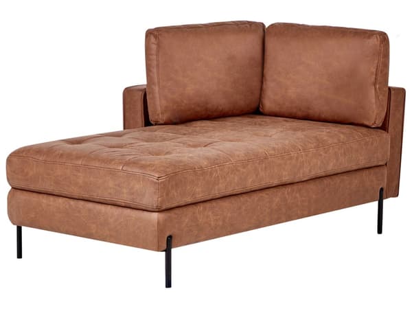 Chaiselong Gyldenbrunt Kunstlæder Daybed med Ryglæn Gæsteseng Multifunktionel Chaise Højrevendt Sofa Moderne til Stuen
