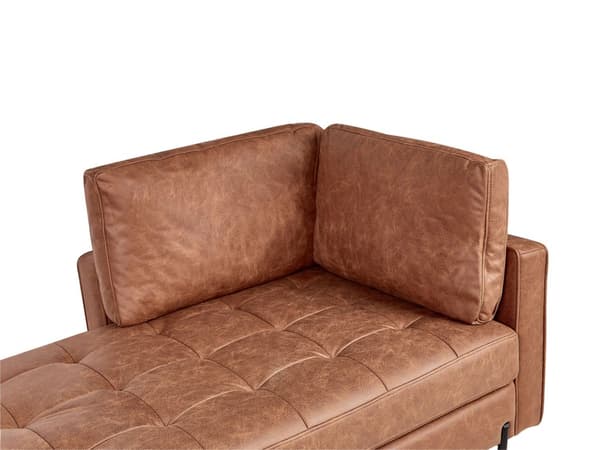 Chaiselong Gyldenbrunt Kunstlæder Daybed med Ryglæn Gæsteseng Multifunktionel Chaise Højrevendt Sofa Moderne til Stuen