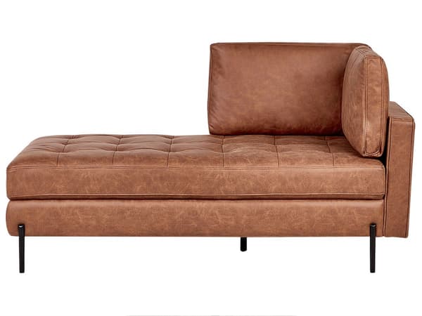 Chaiselong Gyldenbrunt Kunstlæder Daybed med Ryglæn Gæsteseng Multifunktionel Chaise Højrevendt Sofa Moderne til Stuen