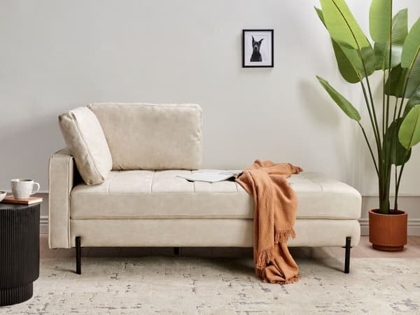 Chaiselong Lys Beige Kunstlæder Daybed med Ryglæn Gæsteseng Multifunktionel Chaise Venstrevendt Sofa Moderne til Stuen