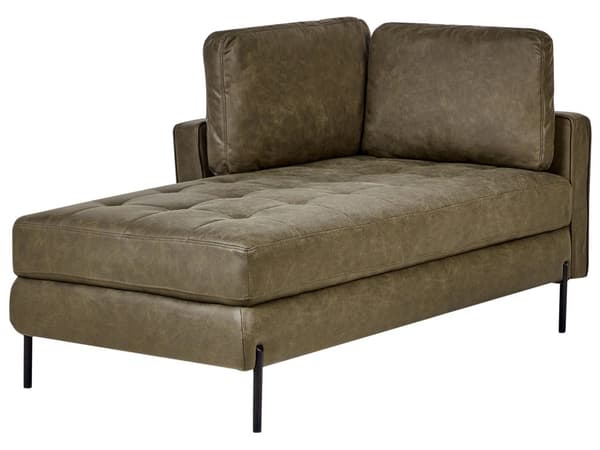 Chaiselong Grønt Kunstlæder Daybed med Ryglæn Gæsteseng Multifunktionel Chaise Højrevendt Sofa Moderne til Stuen