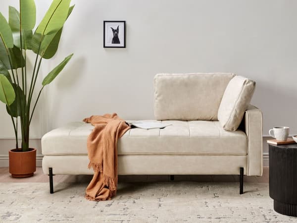 Chaiselong Lys Beige Kunstlæder Daybed med Ryglæn Gæsteseng Multifunktionel Chaise Højrevendt Sofa Moderne til Stuen