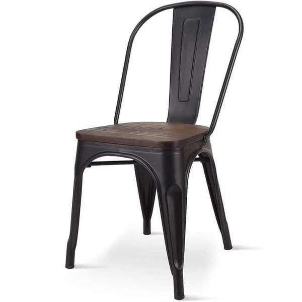 Kosmi Set med 4 svarta och trästolar industriell stil i mattsvart metall och mörk träröv,299