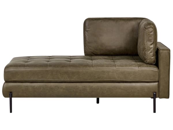 Schäslong Grön Konstläder Höger Tuftad Modern Vardagsrum Svarta Ben Armstöd
