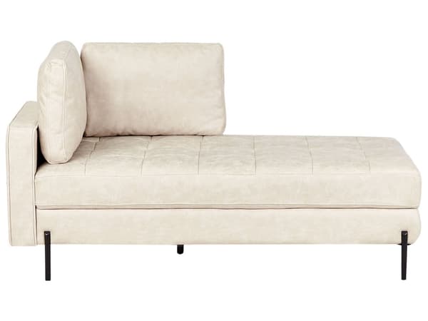 Schäslong Ljusbeige Konstläder Vänster Tuftad Modern Vardagsrum Svarta Ben Armstöd