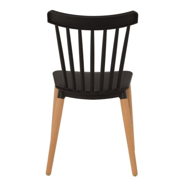 Set med 2 stolar i skandinavisk stil med ribbor modell POP - Skal av svart plast och ben i naturligt trä.
