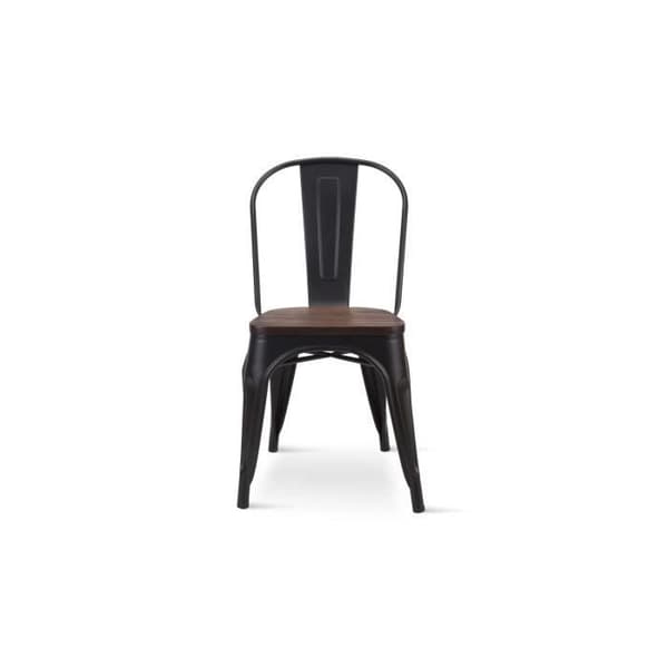 KOSMI Set med 4 stolar i svart och trä Industriell fabriksstil i mattsvart metall och sits i mörkt trä