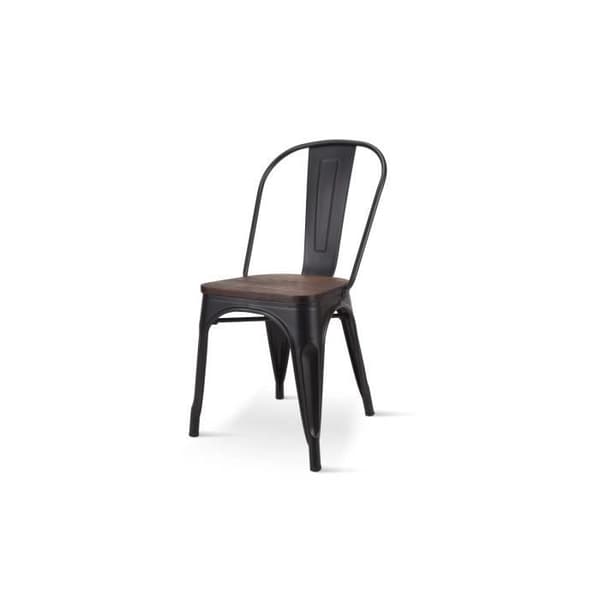 KOSMI Set med 4 stolar i svart och trä Industriell fabriksstil i mattsvart metall och sits i mörkt trä