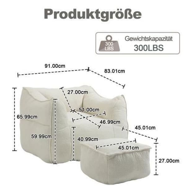 Mjuk Lazy Boy-stol, bekväm, Memory Foam-stol med armstöd, lämplig för vardagsrum och sovrum, vit