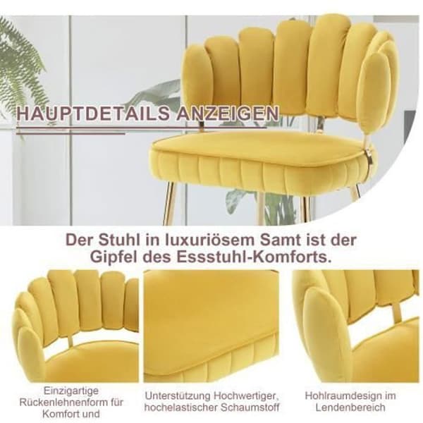 Set med 2 stolar - Lyx - Sammet - Gul - Armstöd - Metall
