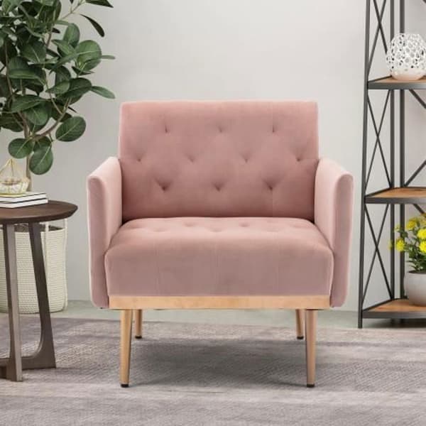 Sidostol, enkel fritidssoffa med Rose Golden ben, 79*65*82cm, Rosa