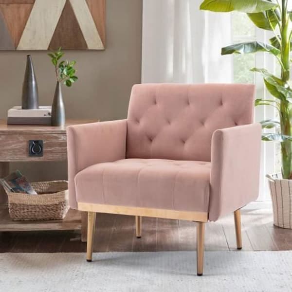 Sidostol, enkel fritidssoffa med Rose Golden ben, 79*65*82cm, Rosa