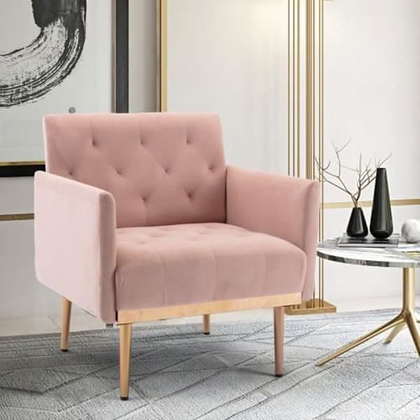 Sidostol, enkel fritidssoffa med Rose Golden ben, 79*65*82cm, Rosa