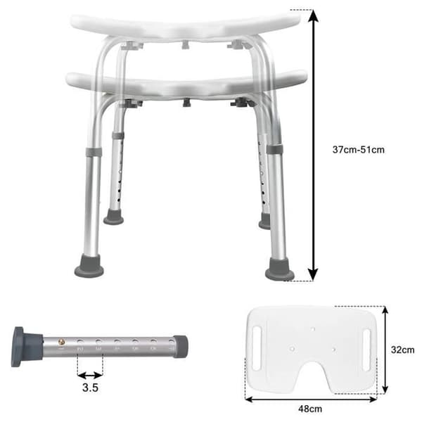 LARS360 Höjdjusterbar duschpall 37-51cm U-form Halkfri badsits