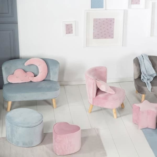 ROBA Lil Soffa Barnpuff i sammet - Hjärtform - Rosa