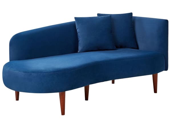 Schäslong Marinblå Sammet Polyester Klädsel Höger Mörka Träben Kuddar Modern Design Vardagsrumsmöbler