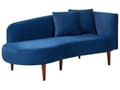 Miniatyrbild 4 av 11: Schäslong Marinblå Sammet Polyester Klädsel Höger Mörka Träben Kuddar Modern Design Vardagsrumsmöbler
