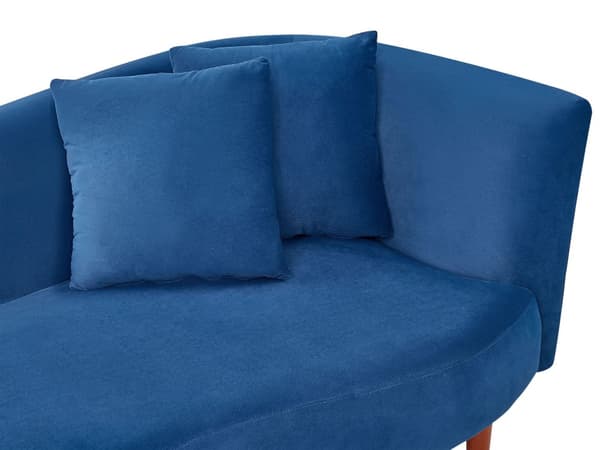 Schäslong Marinblå Sammet Polyester Klädsel Höger Mörka Träben Kuddar Modern Design Vardagsrumsmöbler