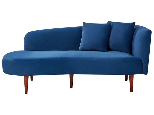 Schäslong Marinblå Sammet Polyester Klädsel Höger Mörka Träben Kuddar Modern Design Vardagsrumsmöbler