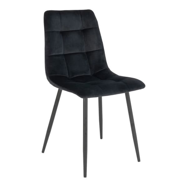 2 matsalsstolar i svart polyester sammet med svarta ben