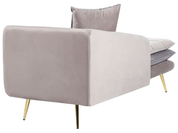 Schäslong Beige och Grå Sammet Höger Handtuftad Knappad Tjockt Vadderad med Kuddar Vänster Vardagsrumsmöbler