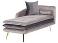 Miniatyrbillede 4 af 10: Chaiselong Beige Grå Velour Daybed med Ryglæn Guld Metalben Gæsteseng Quiltet Multifunktionel Chaise Venstrevendt Sofa Moderne til Stuen