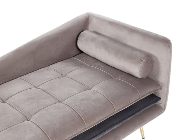 Chaiselong Beige Grå Velour Daybed med Ryglæn Guld Metalben Gæsteseng Quiltet Multifunktionel Chaise Venstrevendt Sofa Moderne til Stuen