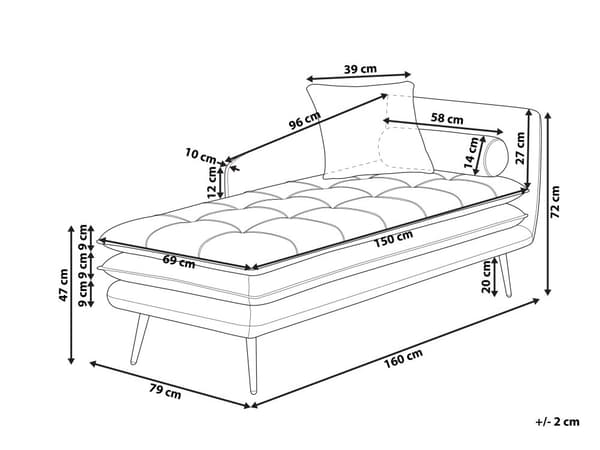 Chaiselong Orange Velour Daybed med Ryglæn Guld Metalben Gæsteseng Quiltet Multifunktionel Chaise Venstrevendt Sofa Moderne til Stuen
