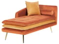 Miniatyrbillede 4 af 10: Chaiselong Orange Velour Daybed med Ryglæn Guld Metalben Gæsteseng Quiltet Multifunktionel Chaise Venstrevendt Sofa Moderne til Stuen
