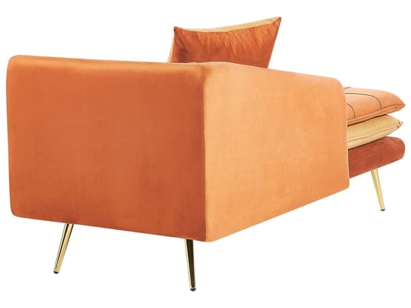 Chaiselong Orange Velour Daybed med Ryglæn Guld Metalben Gæsteseng Quiltet Multifunktionel Chaise Venstrevendt Sofa Moderne til Stuen