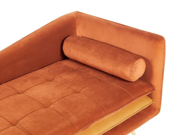Chaiselong Orange Velour Daybed med Ryglæn Guld Metalben Gæsteseng Quiltet Multifunktionel Chaise Venstrevendt Sofa Moderne til Stuen
