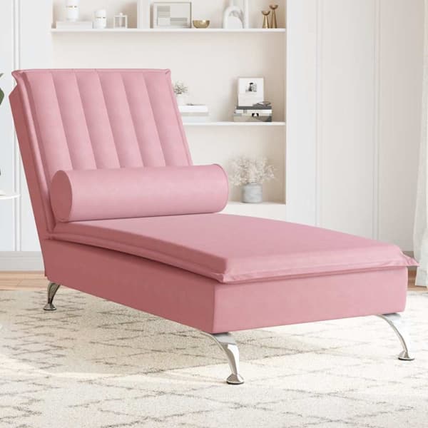 Massageschäslong med bolster rosa sammet