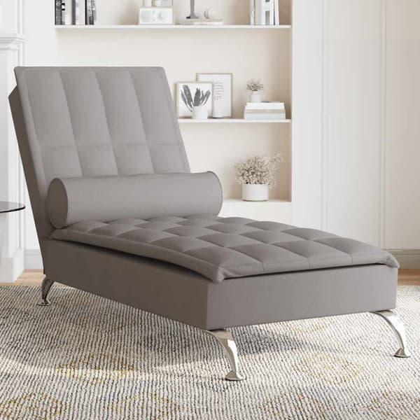 Massageschäslong med bolster taupe tyg