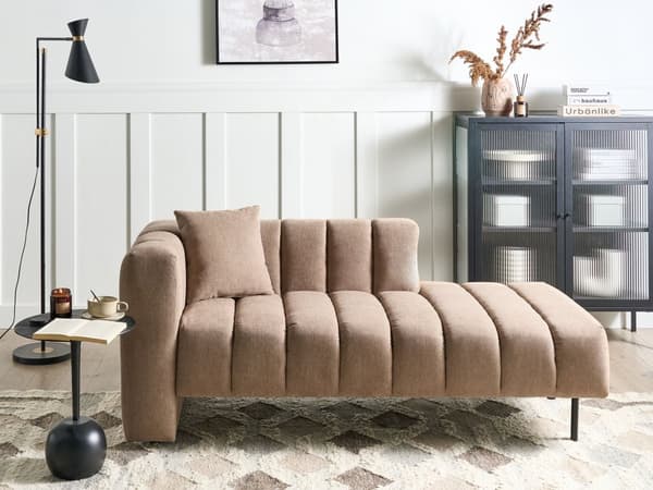 Chaiselong Brun Polyester Daybed med Ryglæn Gæsteseng Multifunktionel Chaise Højrevendt Sofa Moderne til Stuen