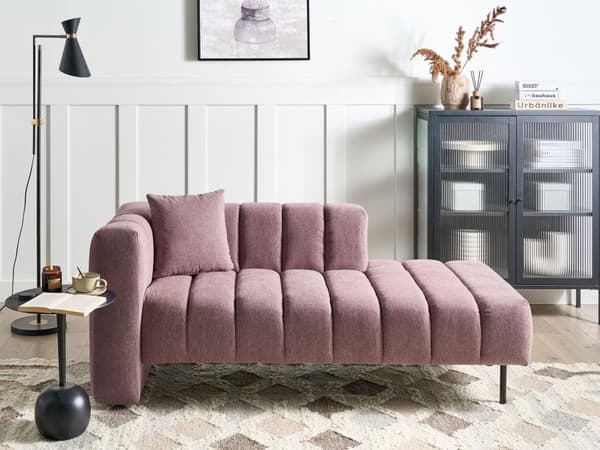 Chaiselong Lyserød Polyester Daybed med Ryglæn Gæsteseng Multifunktionel Chaise Venstrevendt Sofa Moderne til Stuen