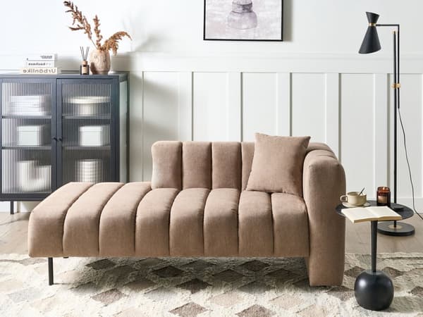 Schäslong Höger Ljusbrun Tygklädsel Svarta Ben Sittdyna Bolsterdyna Modern Glam Design