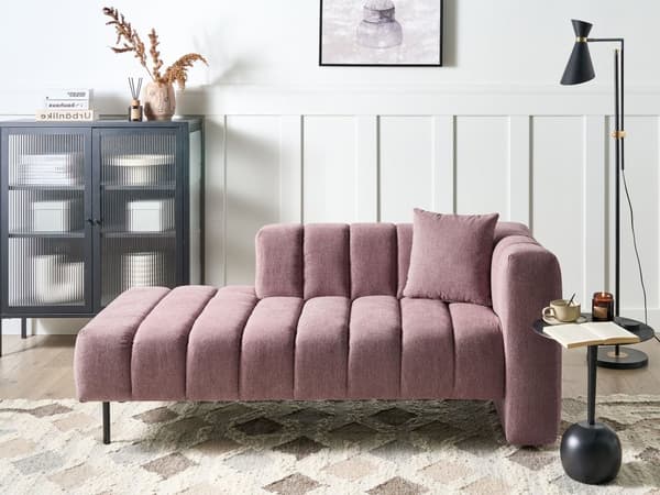 Schäslong Höger Rosa Tygklädsel Svarta Ben Sittdyna Bolsterdyna Modern Glam Design