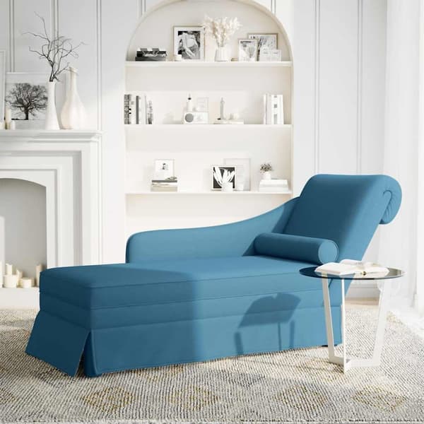 Schäslong med bolster och höger armstöd blå sammet
