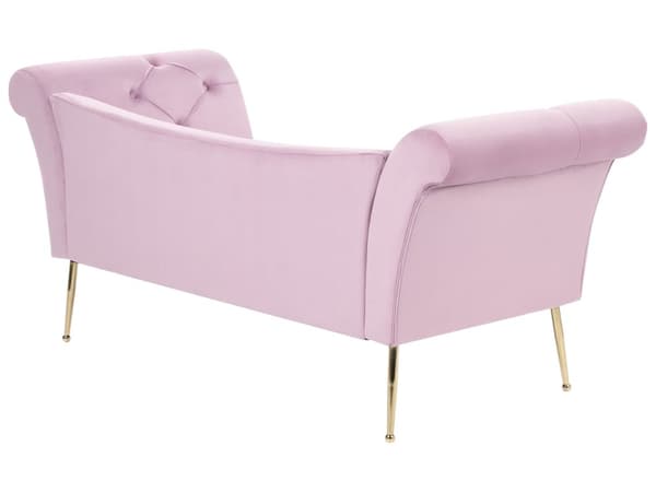 Chaiselong Lys Violet Velour Guld Metalben Quiltet Tuftet Polstring Vendbar Daybed Sofa Stue Inspiration Retro Moderne Tilbehør Glamour