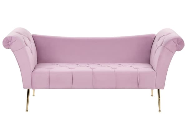 Chaiselong Lys Violet Velour Guld Metalben Quiltet Tuftet Polstring Vendbar Daybed Sofa Stue Inspiration Retro Moderne Tilbehør Glamour